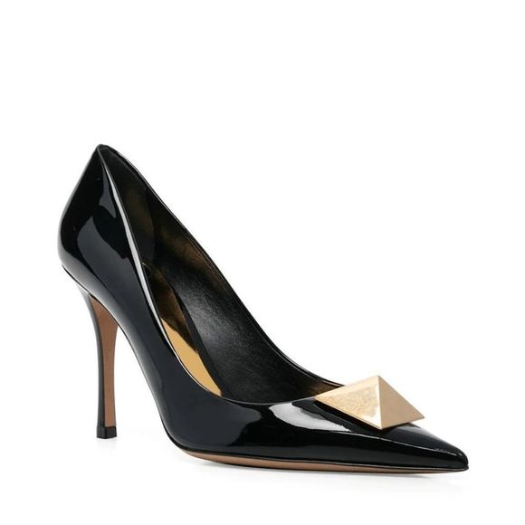 Valentino Garavani Shoes - Valentino Garavani One Stud 100mm Pointed-toe Patent Leather Pumps EU 40 Black